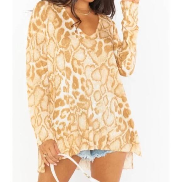 Show Me Your Mumu Womens XS White Cliffside Sandy Knit Cheetah Sweater Top - Picture 1 of 7